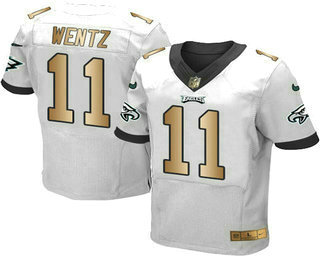 Men's Philadelphia Eagles #11 Carson Wentz White With Gold Road NFL Nike Elite Jersey