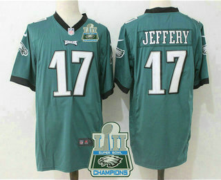 Men's Philadelphia Eagles #17 Alshon Jeffery Midnight Green 2018 Super Bowl LII Champions Patch Team Color Stitched NFL Nike Game Jersey