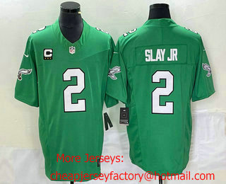 Men's Philadelphia Eagles #2 Darius Slay JR Green C Patch 2023 FUSE Vapor Limited Throwback Stitched Jersey
