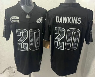 Men's Philadelphia Eagles #20 Brian Dawkins Limited Black FUSE 2026 Salute To Service Jersey