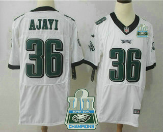 Men's Philadelphia Eagles #36 Jay Ajayi White 2018 Super Bowl LII Champions Patch Road Stitched NFL Nike Elite Jersey