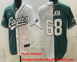 Men's Philadelphia Eagles #68 Jordan Mailata Green White Split Stitched Jersey