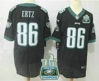 Men's Philadelphia Eagles #86 Zach Ertz Black 2018 Super Bowl LII Champions Patch Alternate NFL Nike Elite Jersey