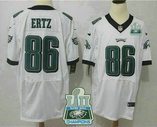 Men's Philadelphia Eagles #86 Zach Ertz White 2018 Super Bowl LII Champions Patch Road Stitched NFL Nike Elite Jersey