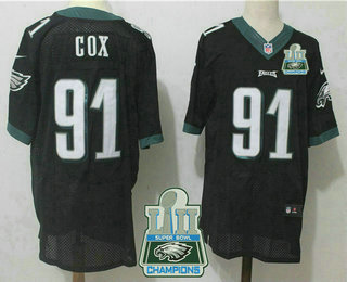 Men's Philadelphia Eagles #91 Fletcher Cox Black 2018 Super Bowl LII Champions Patch Alternate NFL Nike Elite Jersey