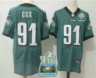 Men's Philadelphia Eagles #91 Fletcher Cox Midnight Green 2018 Super Bowl LII Champions Patch Team Color NFL Nike Elite Jersey