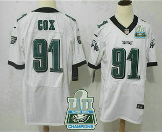 Men's Philadelphia Eagles #91 Fletcher Cox White 2018 Super Bowl LII Champions Patch Road Stitched NFL Nike Elite Jersey