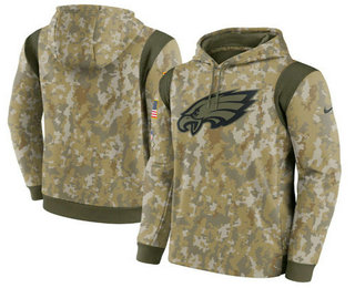 Men's Philadelphia Eagles Camo 2021 Salute To Service Therma Performance Pullover Hoodie