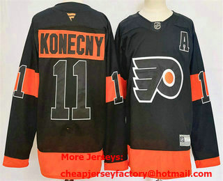 Men's Philadelphia Flyers #11 Travis Konecny Black 2024 Stitched Jersey
