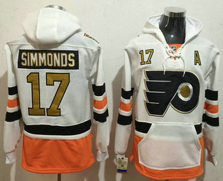 Men's Philadelphia Flyers #17 Wayne Simmonds White with Gold 50th Patch Stitched NHL Old Tim Hockey Hoodie