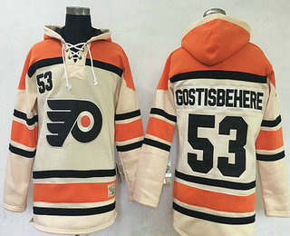 Men's Philadelphia Flyers #53 Shayne Gostisbehere Cream Stitched NHL Old Time Hockey Hoodie