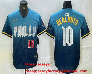Men's Philadelphia Phillies #10 JT Realmuto Number Blue 2024 City Connect Limited Stitched Jersey 01