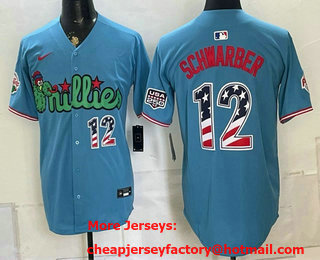 Men's Philadelphia Phillies #12 Kyle Schwarber Blue USA 250 Fourth of July Stitched Jersey