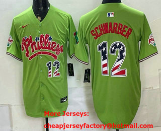 Men's Philadelphia Phillies #12 Kyle Schwarber Green USA 250 Fourth of July Stitched Jersey