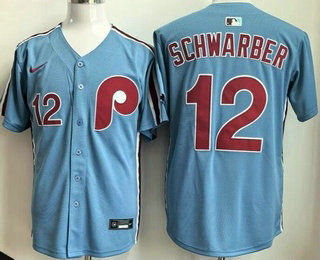 Men's Philadelphia Phillies #12 Kyle Schwarber Light Blue Cool Base Jersey