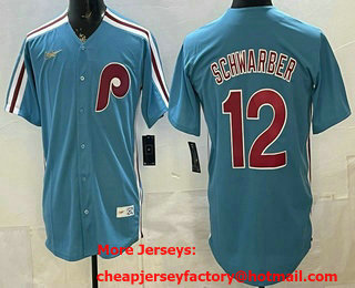Men's Philadelphia Phillies #12 Kyle Schwarber Light Blue Cooperstown Cool Base Jersey