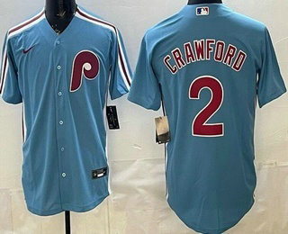 Men's Philadelphia Phillies #2 Justin Crawford Light Blue Cool Base Jersey