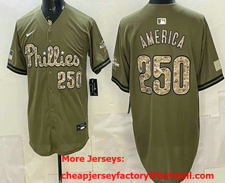 Men's Philadelphia Phillies #250 America Olive 2026 Armed Forces Day Stitched Baseball Jersey