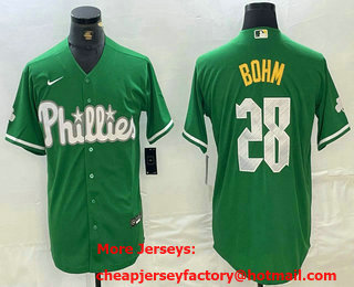 Men's Philadelphia Phillies #28 Alec Bohm Kelly Green Cool Base Jersey