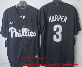 Men's Philadelphia Phillies #3 Bryce Harper Black Cool Base Jersey