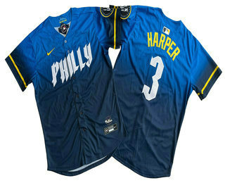 Men's Philadelphia Phillies #3 Bryce Harper Blue 2024 City Cool Base Jersey