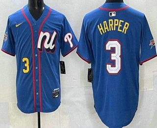 Men's Philadelphia Phillies #3 Bryce Harper Blue 2025 All Star Limited Jersey