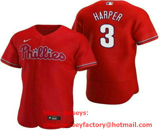 Men's Philadelphia Phillies #3 Bryce Harper Red Authentic Jersey