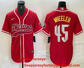 Men's Philadelphia Phillies #45 Zack Wheeler Red Cool Base Stitched Baseball Jersey