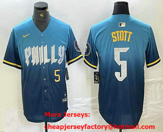 Men's Philadelphia Phillies #5 Bryson Stott Blue 2024 City Player Number Cool Base Stitched Jersey 02