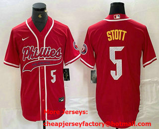 Men's Philadelphia Phillies #5 Bryson Stott Number Red Cool Base Stitched Baseball Jersey 01