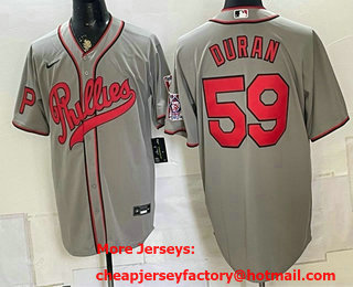Men's Philadelphia Phillies #59 Jhoan Duran Gray 2026 Field of Dreams Stadium Stitched Jersey