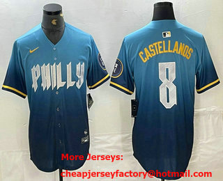 Men's Philadelphia Phillies #8 Nick Castellanos Blue 2024 City Connect Limited Stitched Jersey