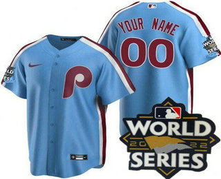 Men's Philadelphia Phillies Customized Light Blue 2022 World Series Cool Base Jersey
