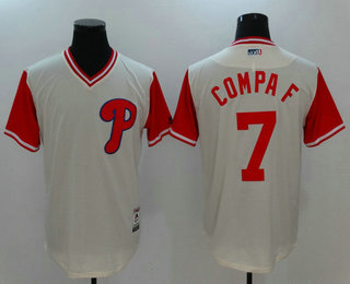 Men's Philadelphia Phillies Maikel Franco #7 Compa F Tan 2017 Little League World Series Players Weekend Stitched Nickname Jersey