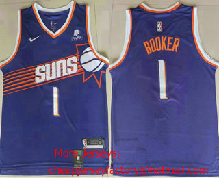 Men's Phoenix Suns #1 Devin Booker Purple 2023 Icon Sponsor Swingman Jersey