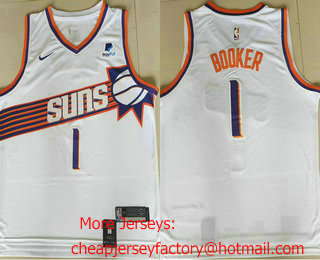 Men's Phoenix Suns #1 Devin Booker White 2023 Association Sponsor Swingman Jersey