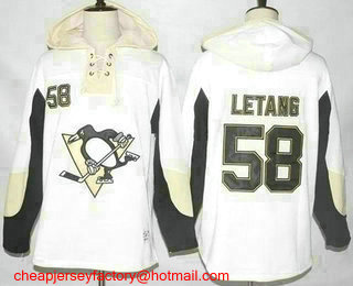 Men's Pittsburgh Penguins #58 Kris Letang White Pullover Hoodie Stitched NHL Jersey