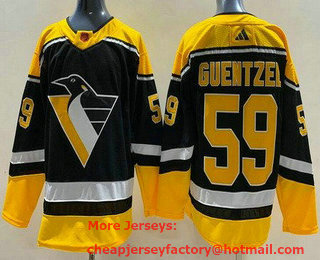Men's Pittsburgh Penguins #59 Jake Guentzel Black 2022 Reverse Retro Authentic Jersey