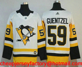 Men's Pittsburgh Penguins #59 Jake Guentzel White Away 2017-2018 Hockey Stitched NHL Jersey