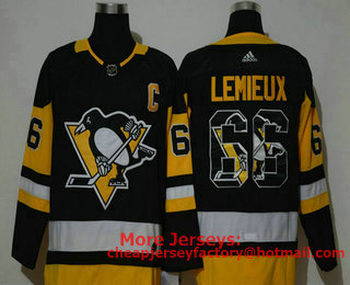 Men's Pittsburgh Penguins #66 Mario Lemieux Black With Team Logo Adidas Stitched NHL Jersey