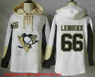 Men's Pittsburgh Penguins #66 Mario Lemieux White Pullover Hoodie Stitched NHL Jersey