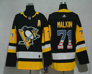 Men's Pittsburgh Penguins #71 Evgeni Malkin Black With USA Flag 2017-2018 Hockey Stitched NHL Jersey