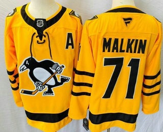 Men's Pittsburgh Penguins #71 Evgeni Malkin Yellow Alternate Authentic Jersey