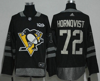 Men's Pittsburgh Penguins #72 Patric Hornqvist Black 100th Anniversary Stitched NHL 2017 Hockey Jersey
