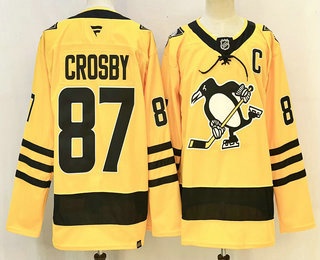 Men's Pittsburgh Penguins #87 Sidney Crosby Yellow Authentic Jersey
