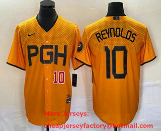 Men's Pittsburgh Pirates #10 Bryan Reynolds Number Yellowd 2023 City Connect Stitched Jersey 01