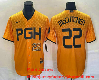 Men's Pittsburgh Pirates #22 Andrew McCutchen Number Yellow 2023 City Connect Stitched Jersey 01