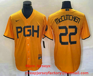 Men's Pittsburgh Pirates #22 Andrew McCutchen Yellow 2023 City Connect Stitched Jersey 03