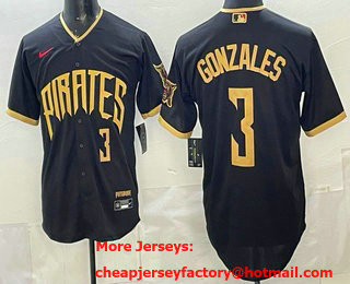 Men's Pittsburgh Pirates #3 Nick Gonzales Black 2026 City Connect Stadium Jersey