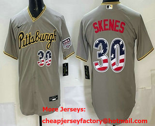 Men's Pittsburgh Pirates #30 Paul Skenes Grey USA 250 Patch Stadium Jersey
